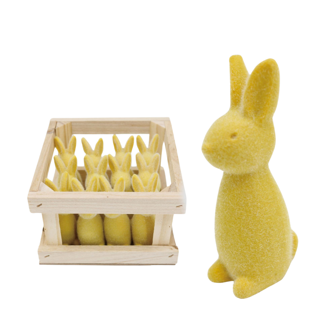 Transpac Mini Resin Flocked Yellow Easter Bunny in Crate, Decorative Figurine, 2.95in H, Yellow, Indoor Tabletop Decor, Easter